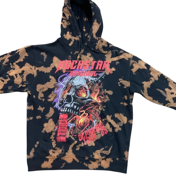 Rockstar Original Bleach Skull Hoodie sz Large Heavily Distressed Flame Graphic - Picture 3 of 16